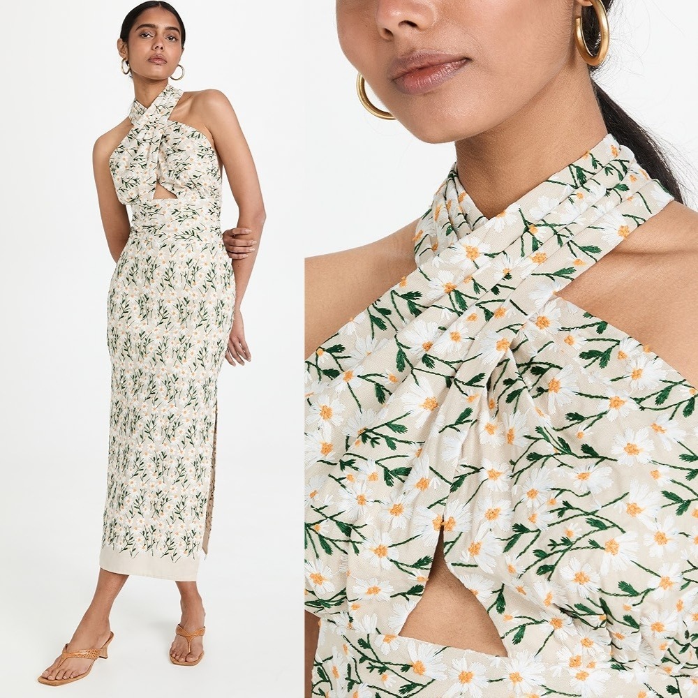 NWT Just Bee Queen Rita Dress‎ Natural Daisy Floral Embroidery XS